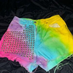 Vintage rainbow tie dye denim shorts